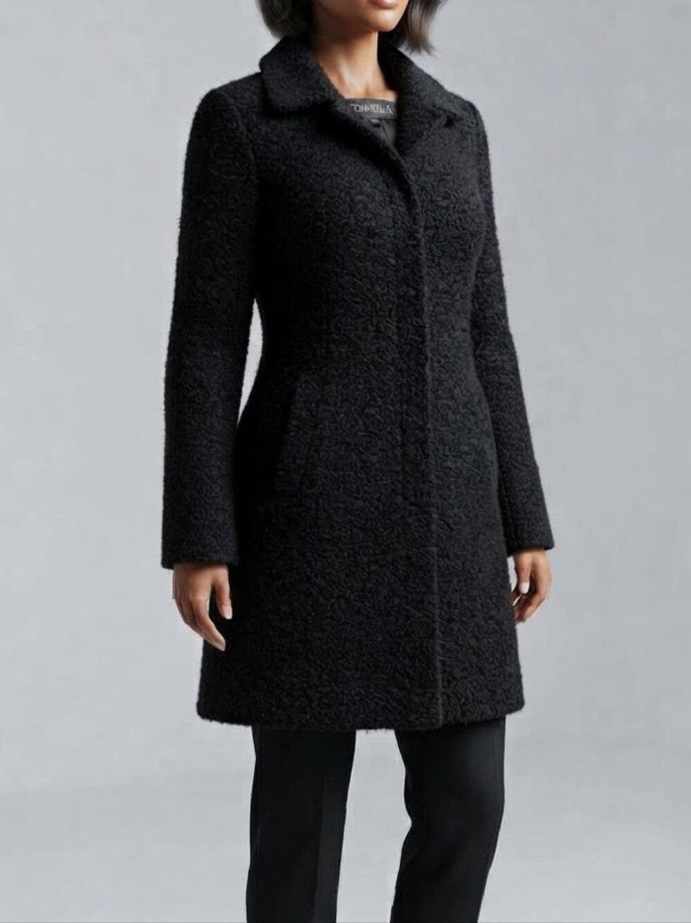 DONATELLA Women's Black Mohair Alpaca Wool Bouclé A-Line Coat Jacket Size 6